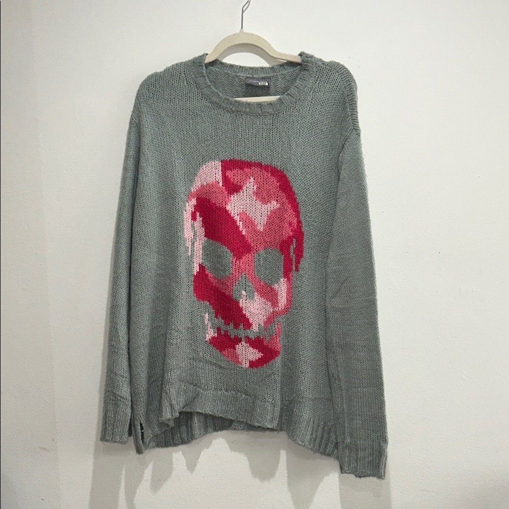 Wooden Ships Gray and Pink Skull Sweater